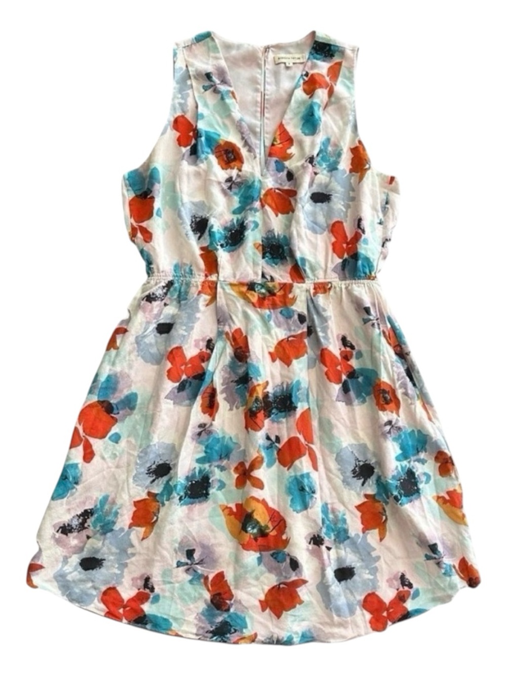 Rebecca Taylor 100% Silk Watercolor Poppies V-Neck Floral Dress Size 8